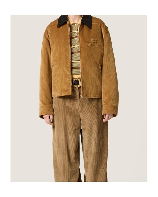 Miu Miu Brown Logo-Detailed Zipped Jacket