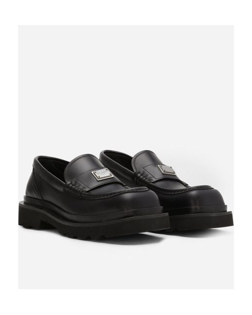 Dolce & Gabbana Black Logo Plaque Square-Toe Loafers