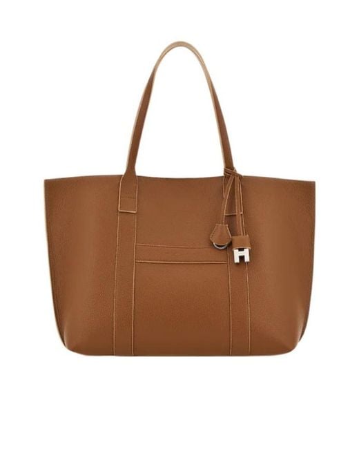 Hogan Brown Hanging Accent Script Top Handle Bag