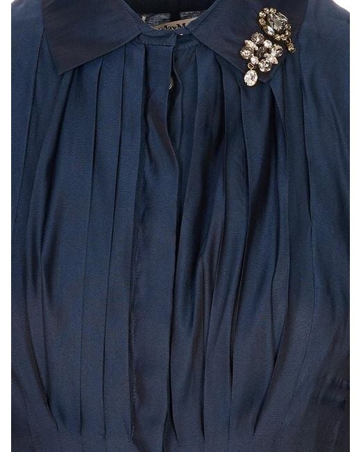 Max Mara Blue Collared Long-Sleeved Dress