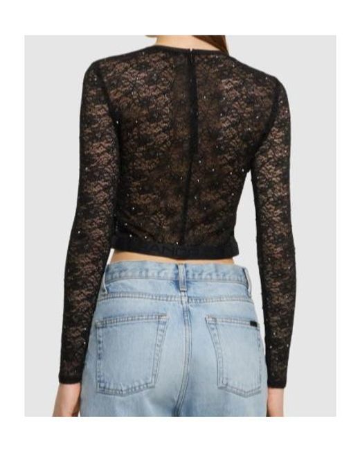 Alessandra Rich Gray Long-Sleeved Lace Top