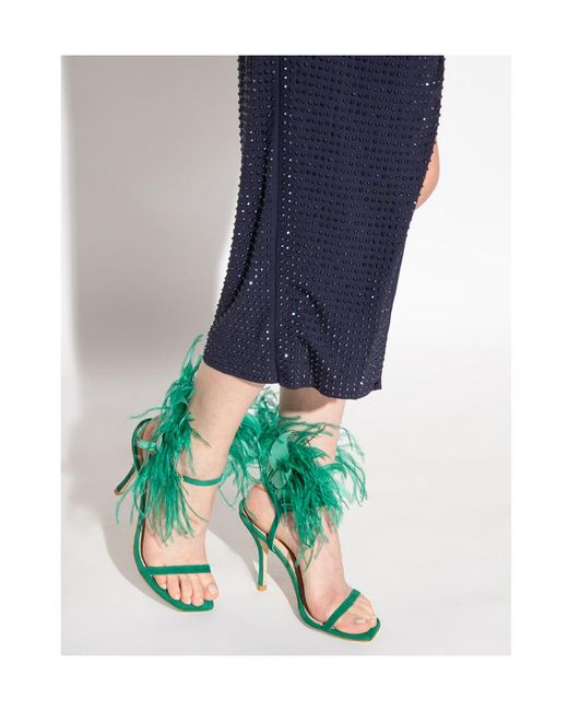 Stuart Weitzman Green Feather High-Heeled Sandals