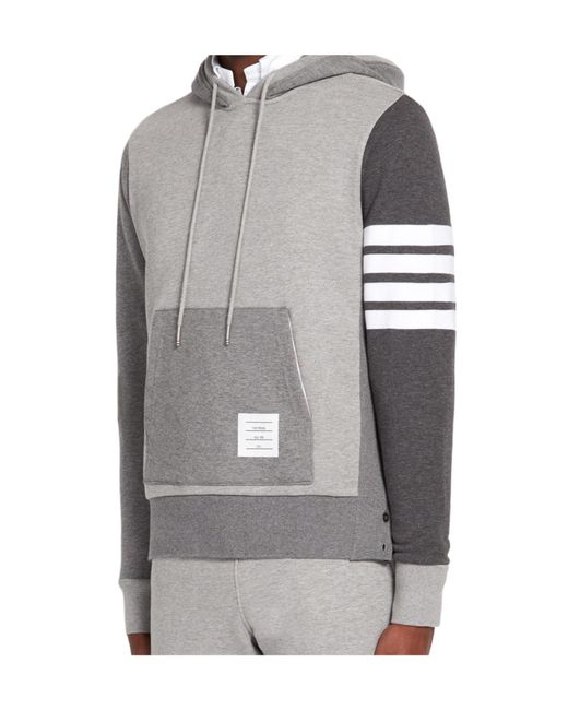 Thom Browne Gray Logo Detailed Drawstring Hoodie for men