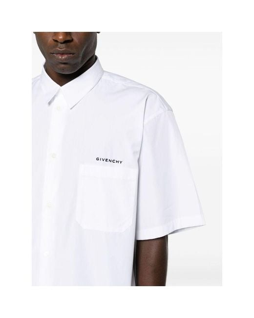 Givenchy White Logo Printed Collared Short-Sleeve Shirt for men