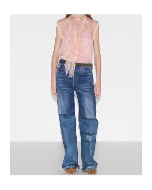 Gucci Pink Printed Neck-Bow Sleeveless Top