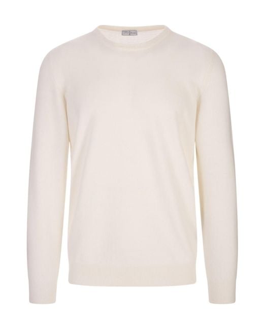 Fedeli White Ribbed Trim Swetaer for men