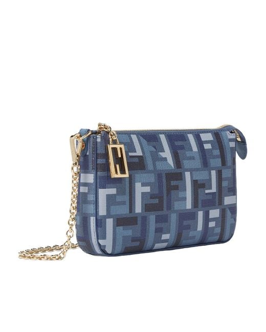 Fendi Blue Baguette Ff Printed Pouch