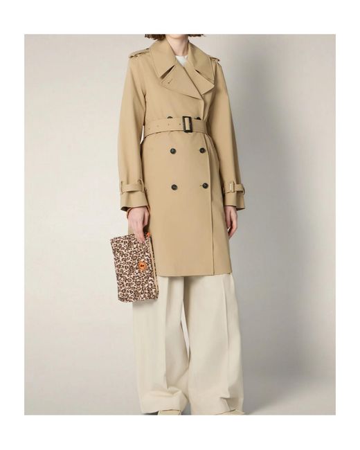 Save The Duck Natural Collared Long-Sleeved Trench Coat