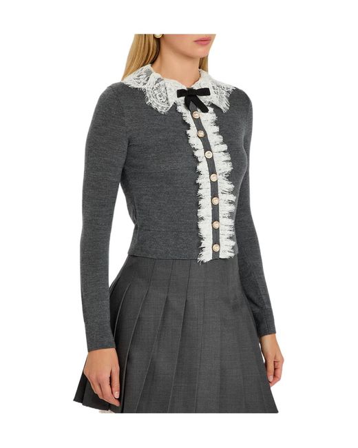 Self-Portrait Black Lace-Trim Wool Cardigan