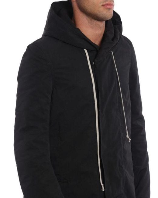 Rick Owens Black Drkshdw Hooded Long Parker Coat for men