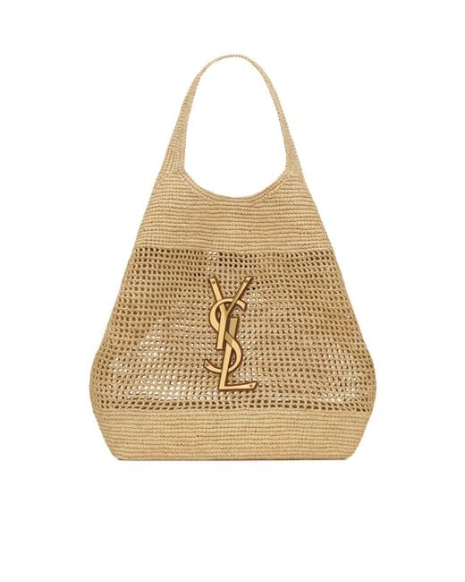 Saint Laurent Natural Icare Logo Plaque Shoulder Bag