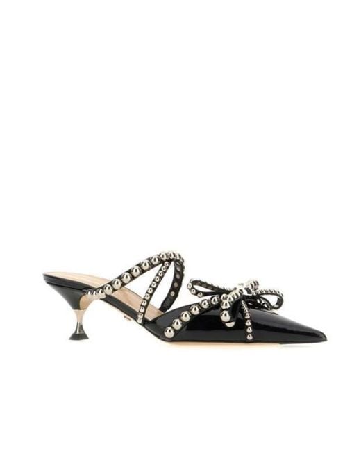 Mach & Mach White 55Mm Studded Leather Mules