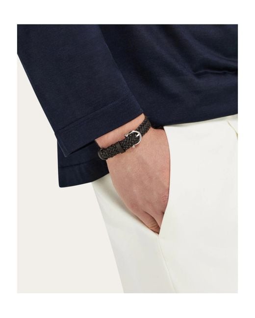 Ferragamo Black Woven Bracelet With Gancini Clasp for men