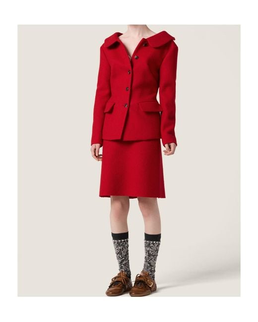 Miu Miu Red Zip-Up Midi Skirt