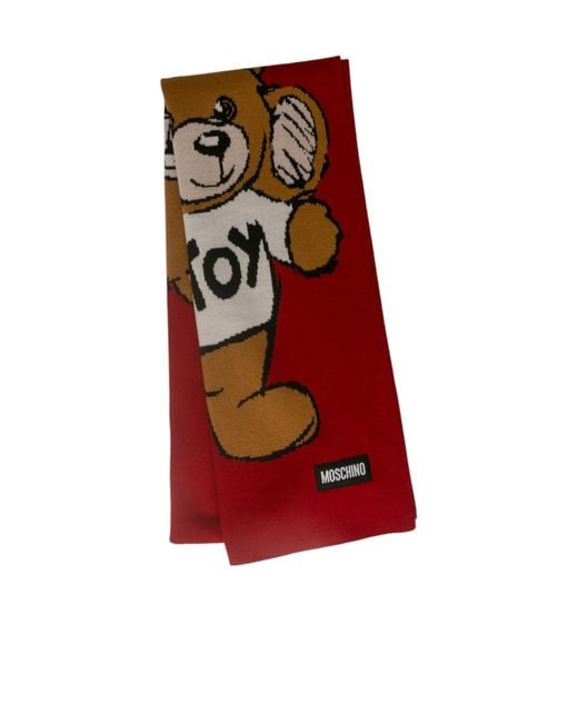 Moschino Red Teddy Bear Pattern Scarf for men