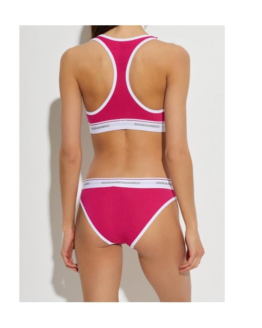 DSquared² Pink Logo-Tape Racerback Bralette