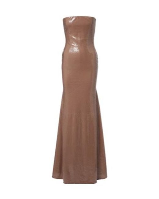 Alex Perry Brown Sequined Strapless Gown