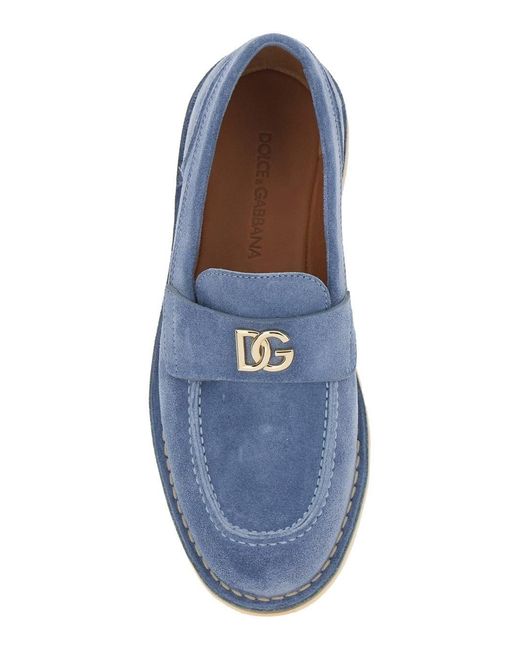Dolce & Gabbana Blue Logo Plaque Mocassins