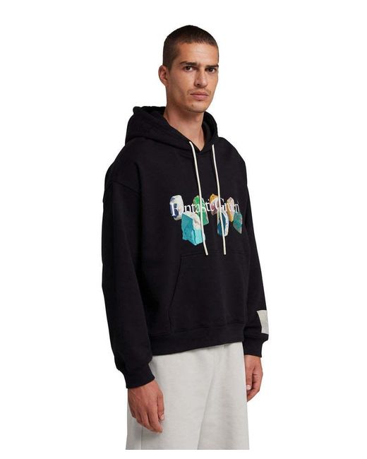 MSGM Black Slogan-Print Organic-Cotton Hoodie for men