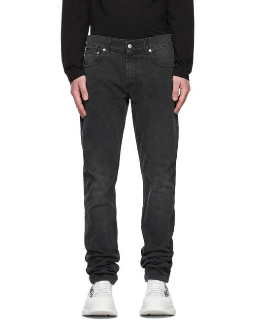 McQueen Black Graffiti Logo Embroidered Jeans for men