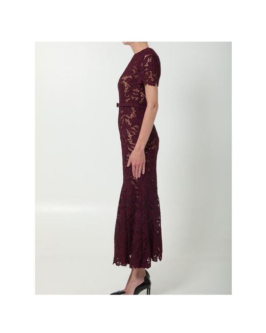 Self-Portrait Red Belted Lace Midi Dress