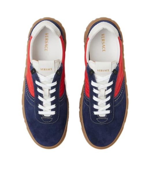 Versace Red Greca Lace-Up Sneakers for men