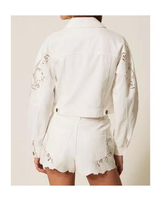 Twinset Natural Lace-Detail Shorts