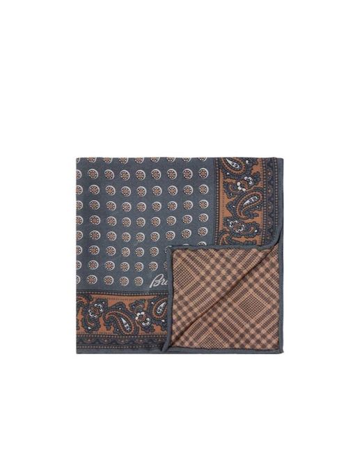 Brioni Gray Printed Silk Twill Scarf for men