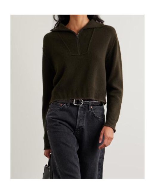 Re/done Black Frayed Wool And Cashmere-Blend Half-Zip Sweater