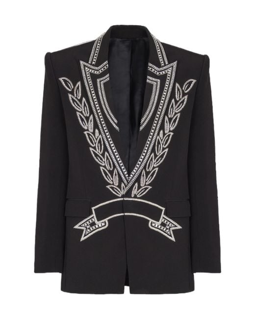 Balmain Black Crepe 1-Button Jacket With Crystals for men