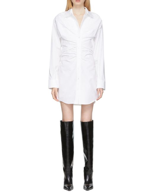 Alexander Wang White Draped Hourglass Mini Shirt Dress