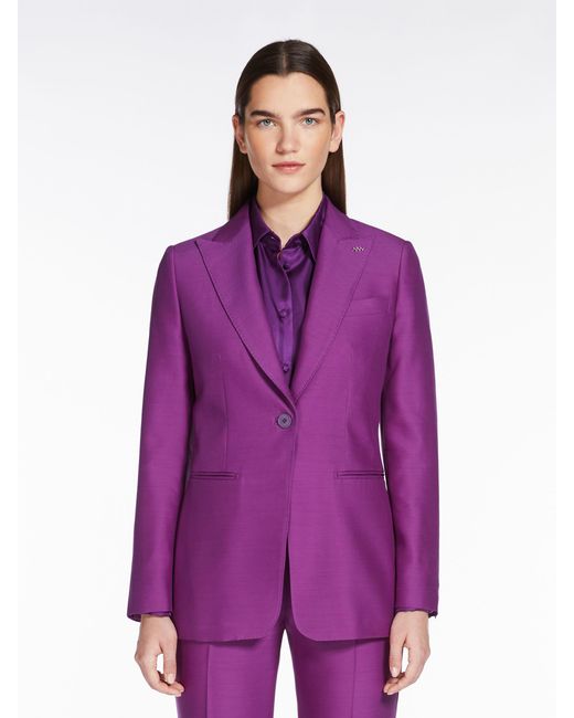 Max Mara Purple Single-Breasted Virgin Wool-Blend Blazer