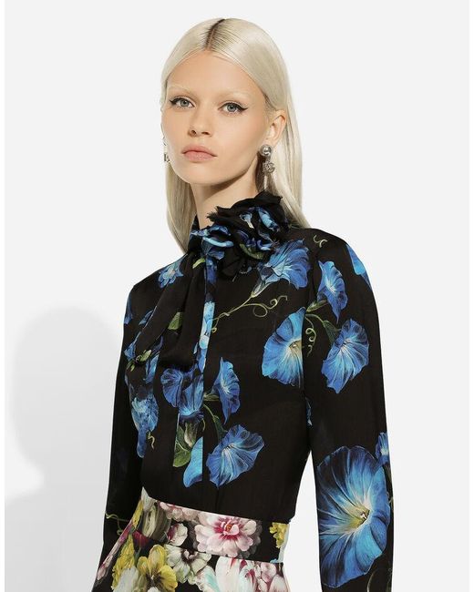 Dolce & Gabbana Blue Floral Printed Long-Sleeved Shirt
