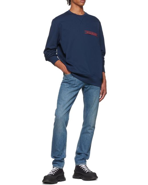 McQueen Blue Logo-Patch Long-Sleeve Sweatshirt for men