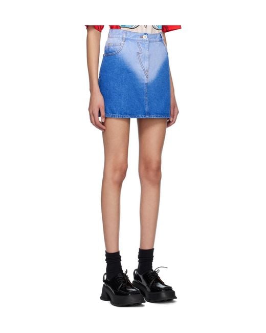 Pushbutton Blue Gradient Denim Mini Skirt
