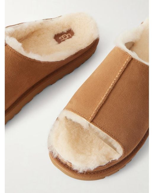 Ugg Brown Solid Color Shearling Slides