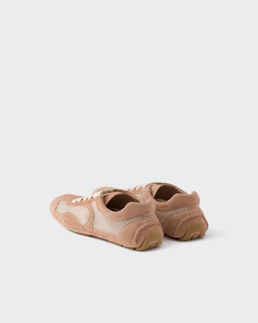 Prada Pink Mesh-Panelled Lace-Up Sneakers