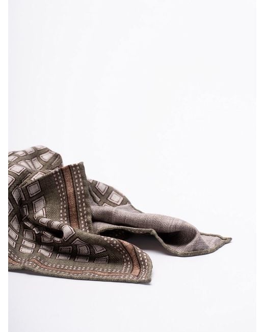 Brunello Cucinelli Brown Geometric-Pattern Printed Scarf for men