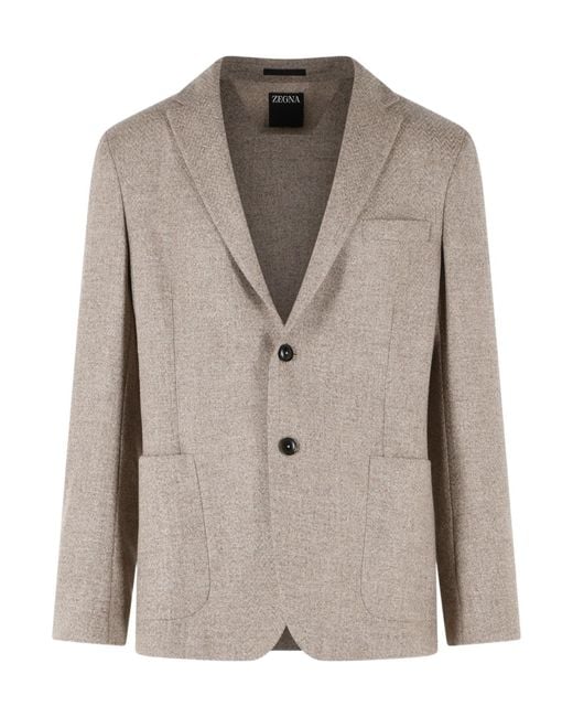 Zegna Brown Single-Breasted Patch-Pocket Blazer for men