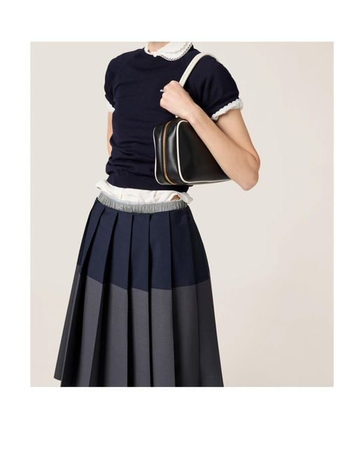Miu Miu Blue Logo-Intarsia Crewneck Knitted Top