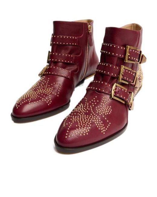 Chloé Red Susan Leather Ankle Boots