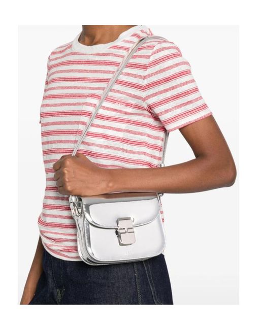 A.P.C. White Turnlock Foldover Top Shoulder Bag