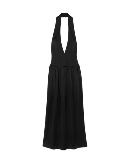 16Arlington Black Plunging Halterneck Satin Gown