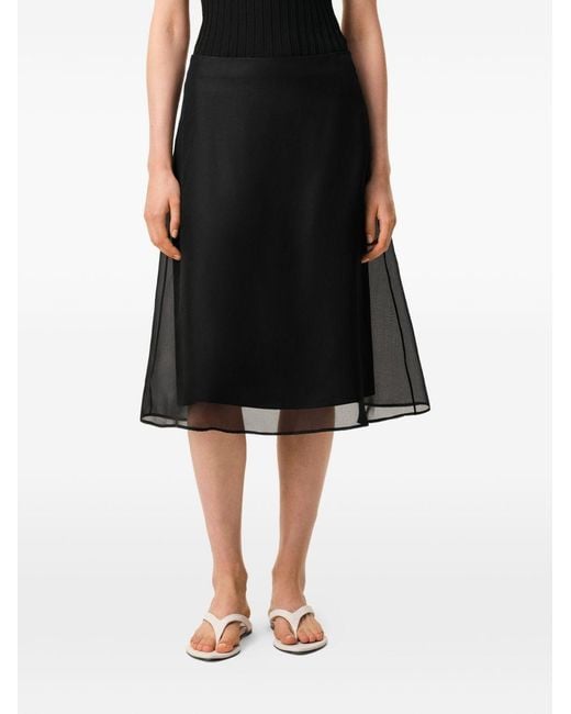 AMI Black Midi Sheer A-Line Midi Skirt