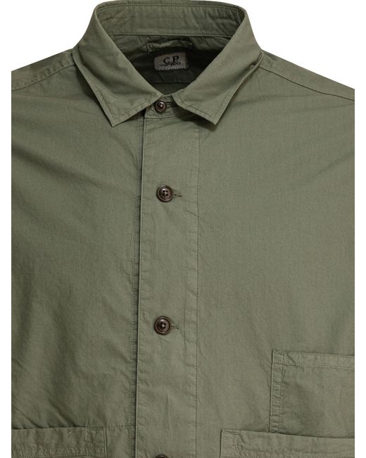 C P Company Green Logo Plaque Poplin Shirt for men