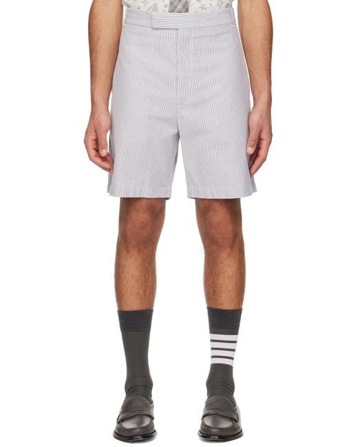 Thom Browne Gray Stripe Patterned Tailored Shorts for men
