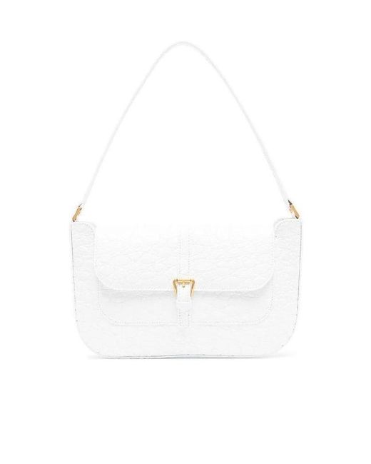 By Far White Miranda Crocodile-Effect Shoulder Bag