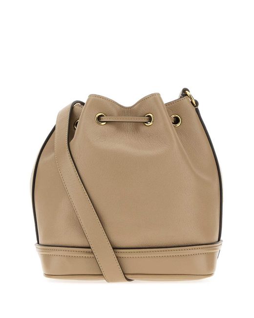 Chloé Natural Cappuccino Leather Drawstring Bucket Bag