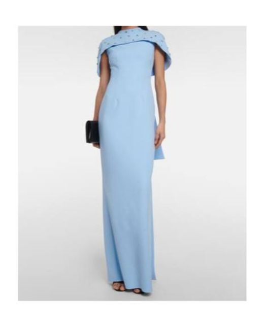 Safiyaa Blue Crystal-Embellished Caped Gown