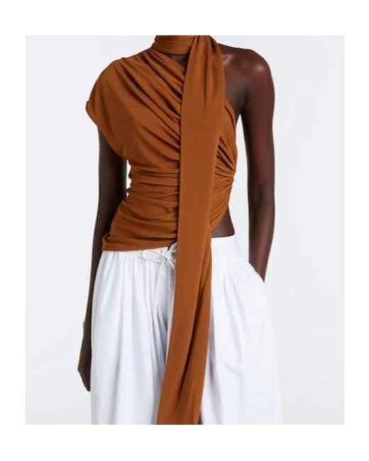 Christopher Esber Brown Vienna Draped Scarf-Detail Jersey Top